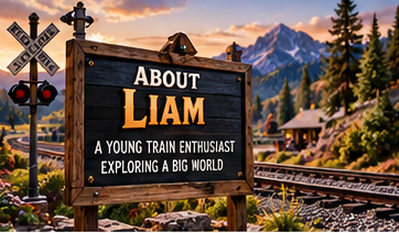 About Liam railroad sign in a scenic railway setting